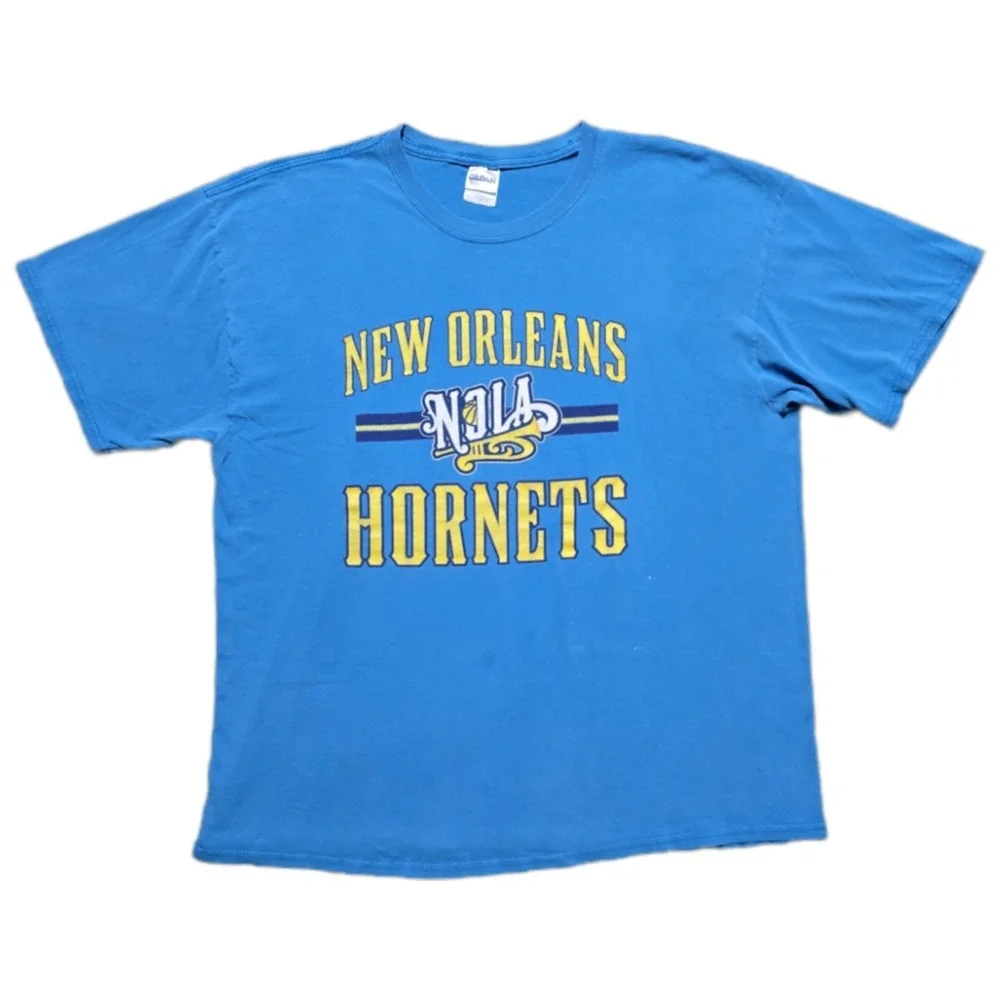 Vintage New Orleans Hornets T-Shirt Mens XL Double Sided NOLA Blue NBA